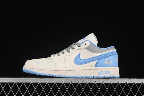 All categories Air Jordan Jordan series basketball shoes Air Jordan 1 Low High-end customized low-top sneakers Air Jordan 1 Low AJ1 Joe 1 Stucci co-branded white and blue three-dimensional hook High-end customized low-top retro basketball shoes XS6086-559